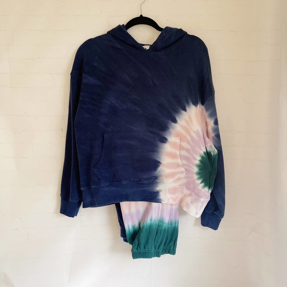 [Wildfox] navy blue tie dye hoodie and jogger suit set womens large